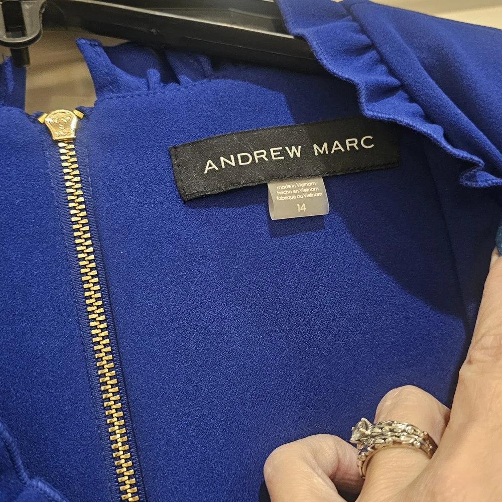 Andrew Marc Cobalt Blue Sleeveless V-Neck Ruffle Wide-Leg Jumpsuit - Picture 4 of 5